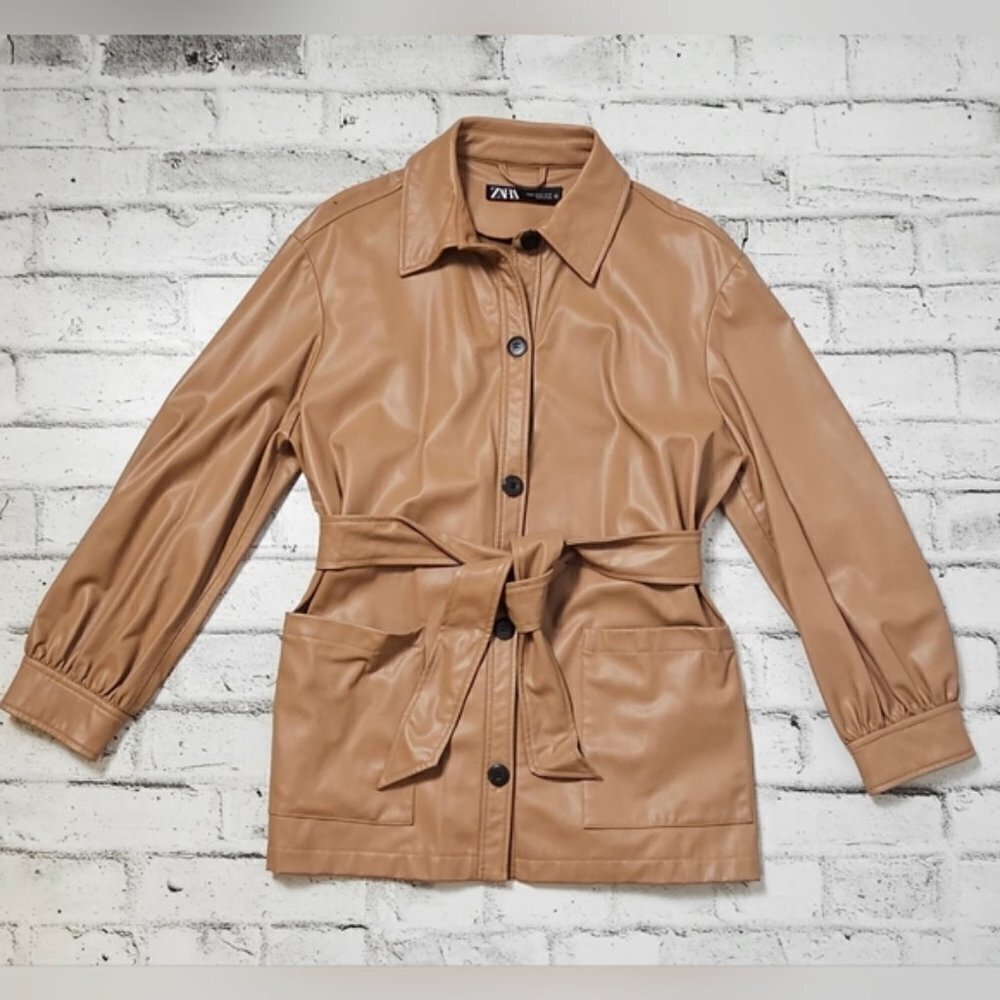 Zara Faux Leather Short Trench Coat - Picture 2 of 15